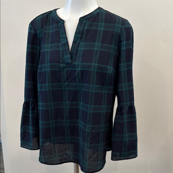 J Crew Factory Small Plaid V-Neck Women's Top - Picture 1 of 10